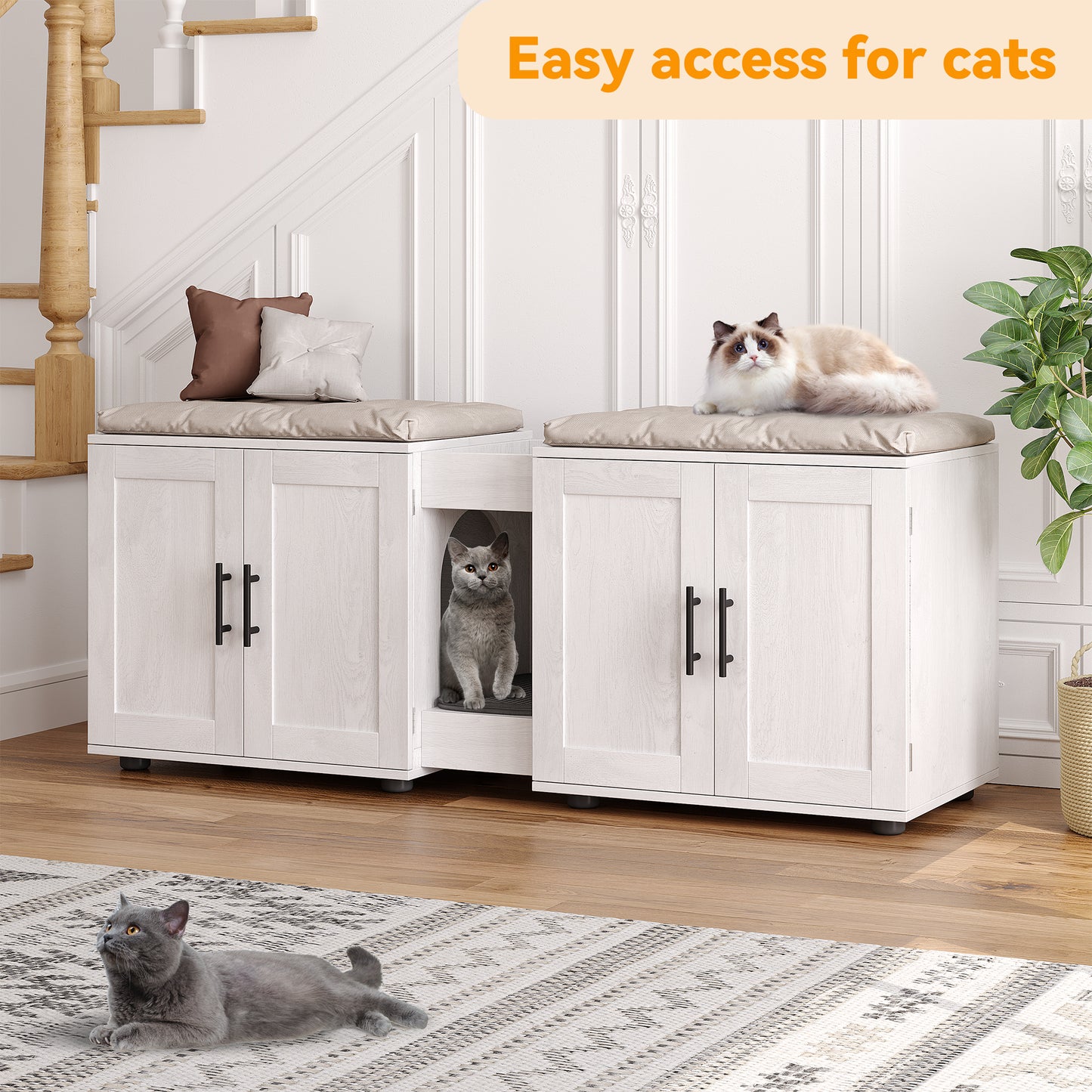 Garvee Litter Box, Enclosure with Double Room, for 2 Cats, 55 x 17.7x 22.5"