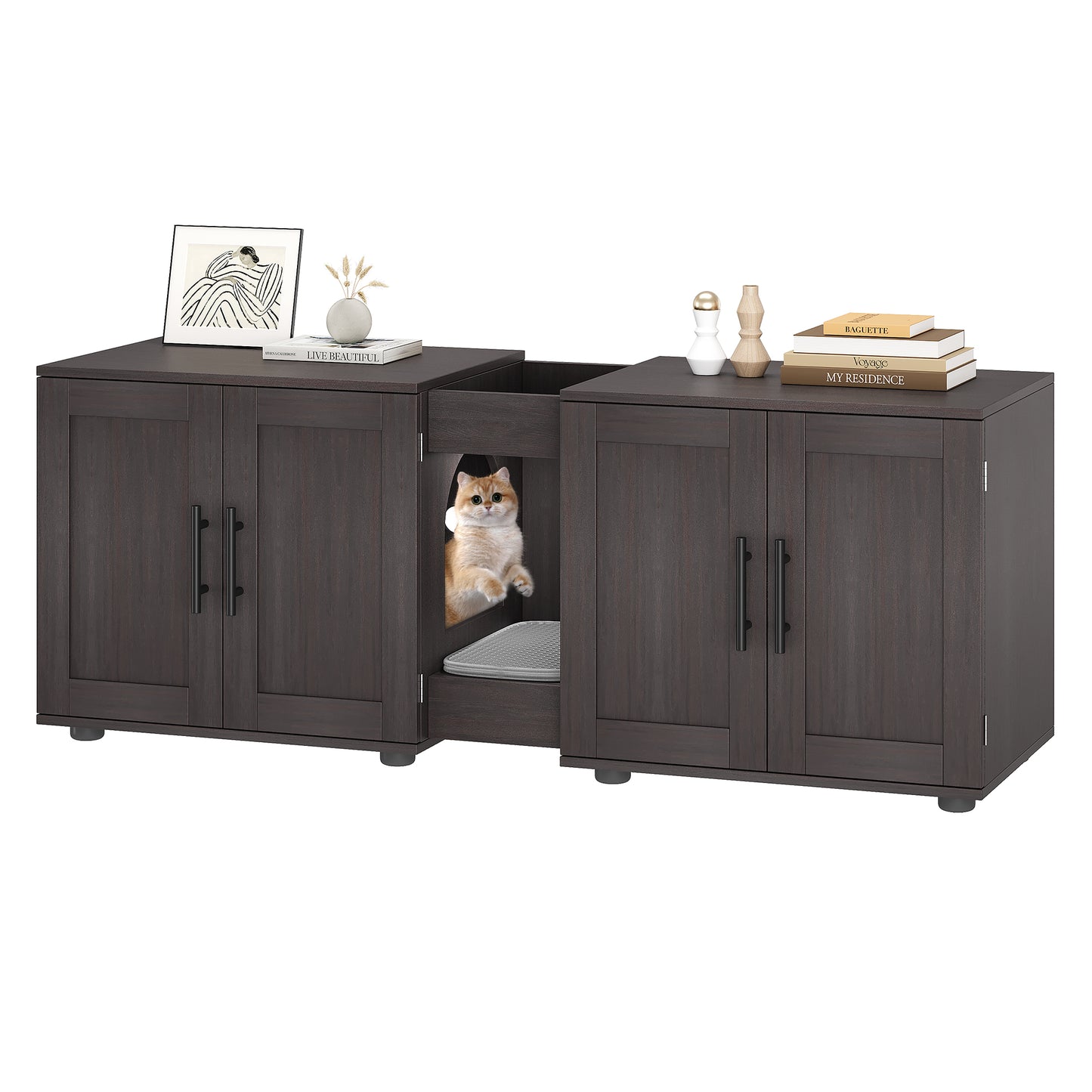 Garvee Litter Box, Enclosure with Double Room, for 2 Cats, 55 x 17.7x 22.5"