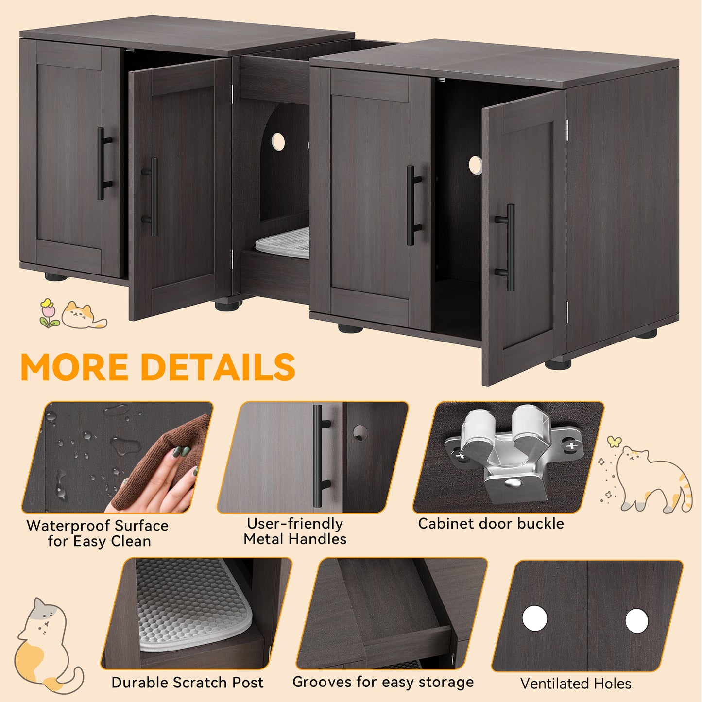 Garvee Litter Box, Enclosure with Double Room, for 2 Cats, 55 x 17.7x 22.5"