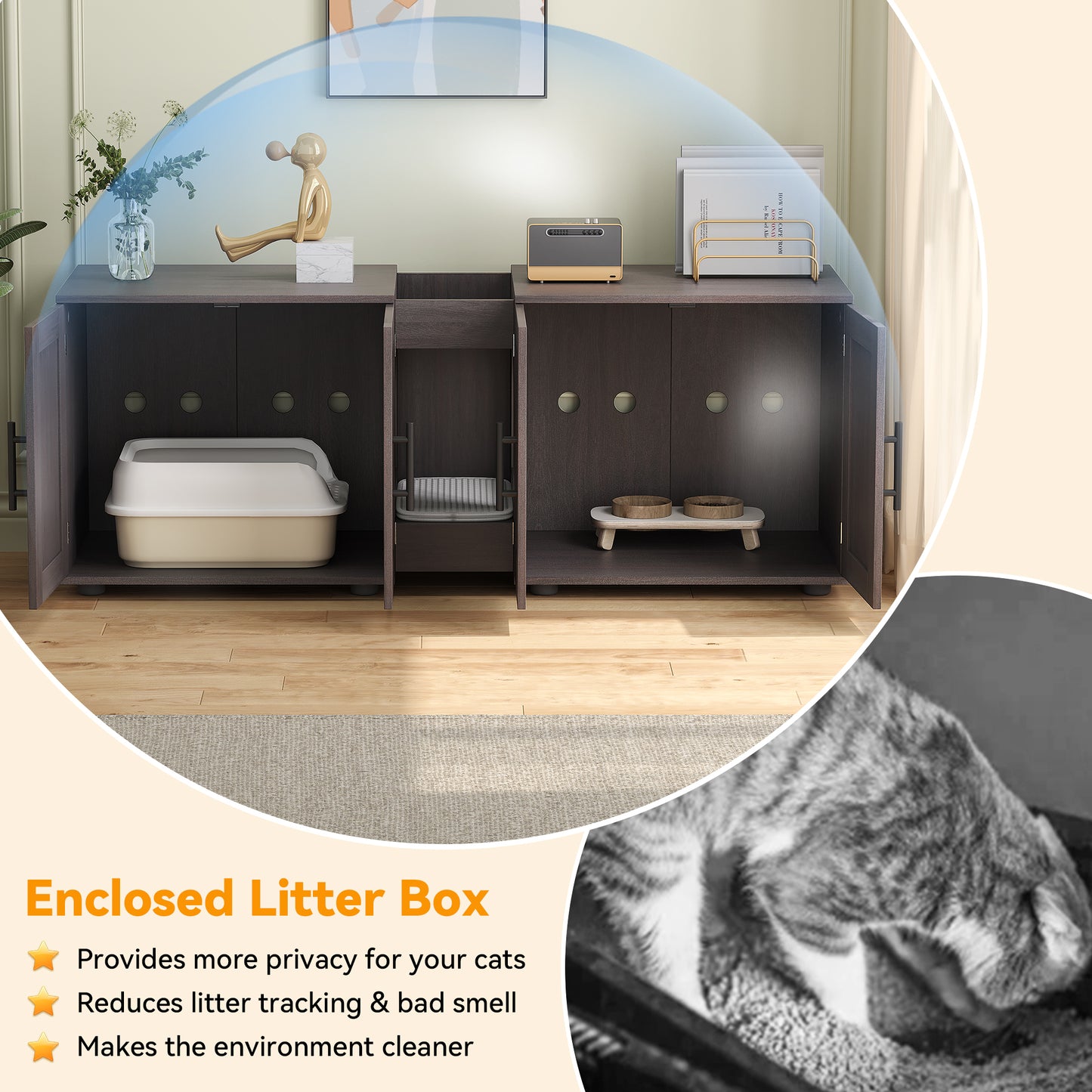 Garvee Litter Box, Enclosure with Double Room, for 2 Cats, 55 x 17.7x 22.5"