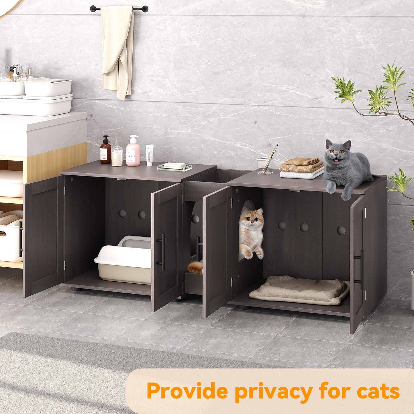 Garvee Litter Box, Enclosure with Double Room, for 2 Cats, 55 x 17.7x 22.5"