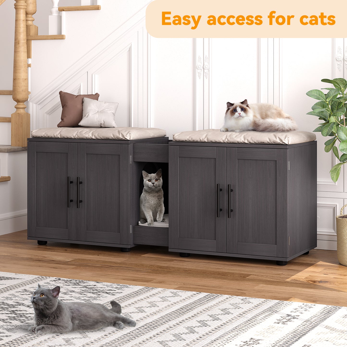 Garvee Litter Box, Enclosure with Double Room, for 2 Cats, 55 x 17.7x 22.5"