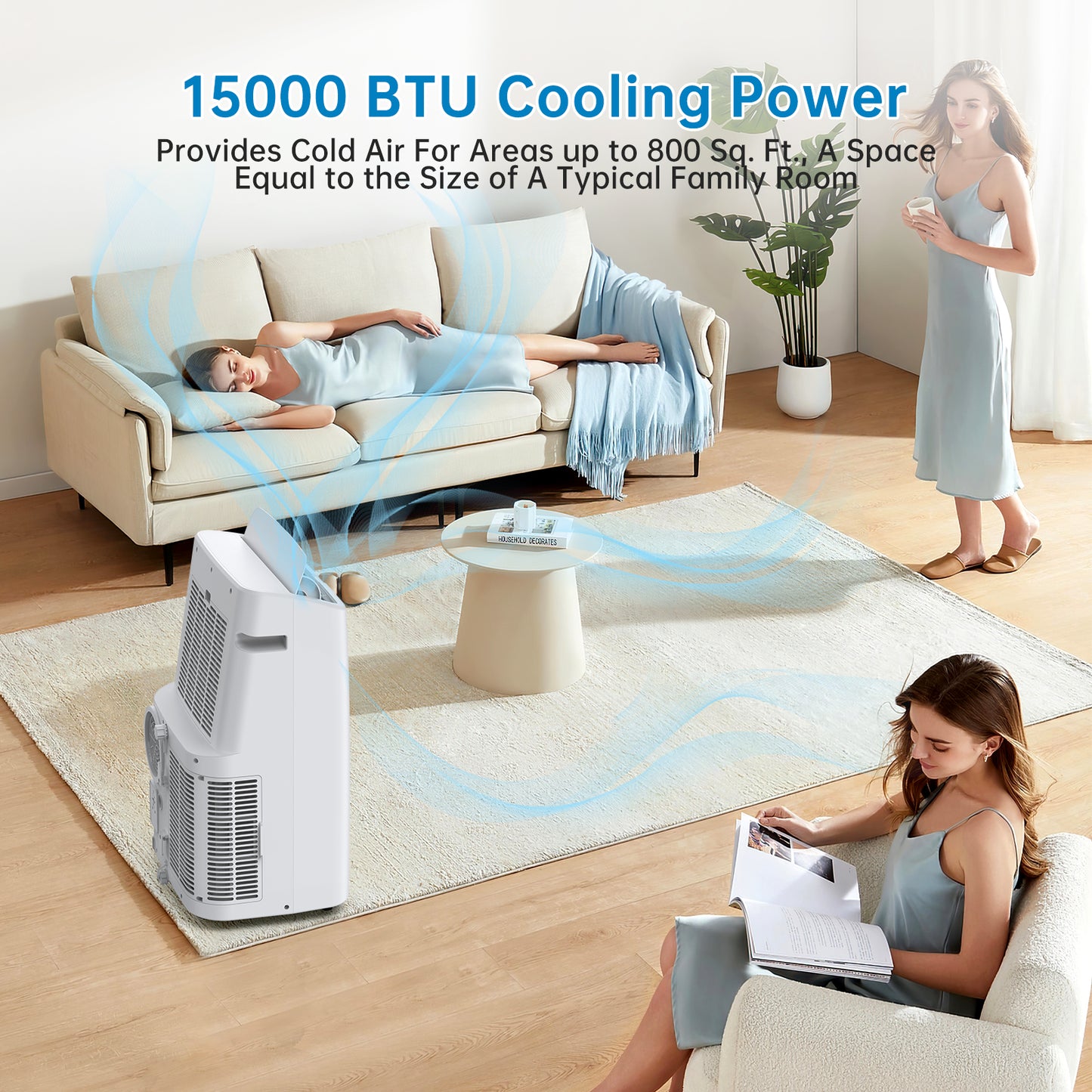 Goldensoil 15000 Btus 3-in-1 Portable AC Unit with Remote Control, Cooling up to 850 Sq. ft,White