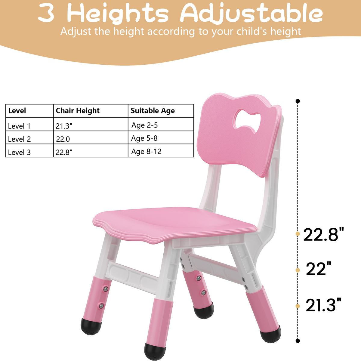 Garvee Plastic Toddler Chair Set of 2, 3 Level Adjustable Heights,  for Age 2-6