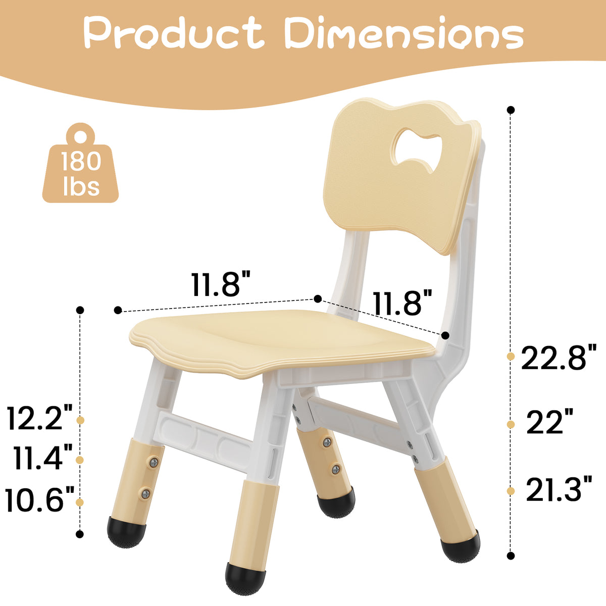 Garvee Plastic Toddler Chair Set of 2, 3 Level Adjustable Heights,  for Age 2-6