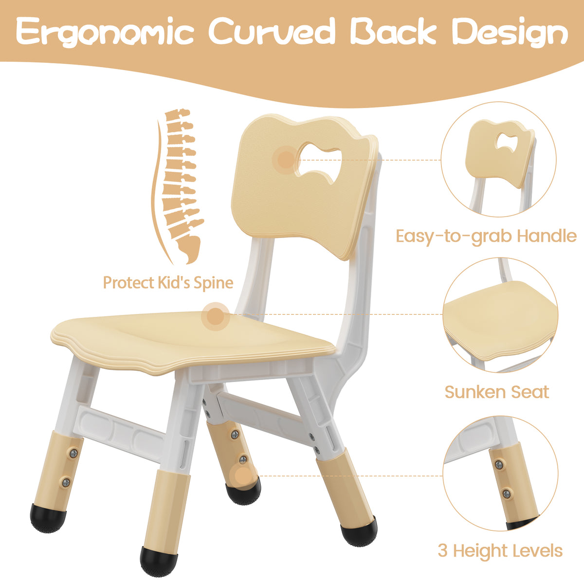 Garvee Plastic Toddler Chair Set of 2, 3 Level Adjustable Heights,  for Age 2-6