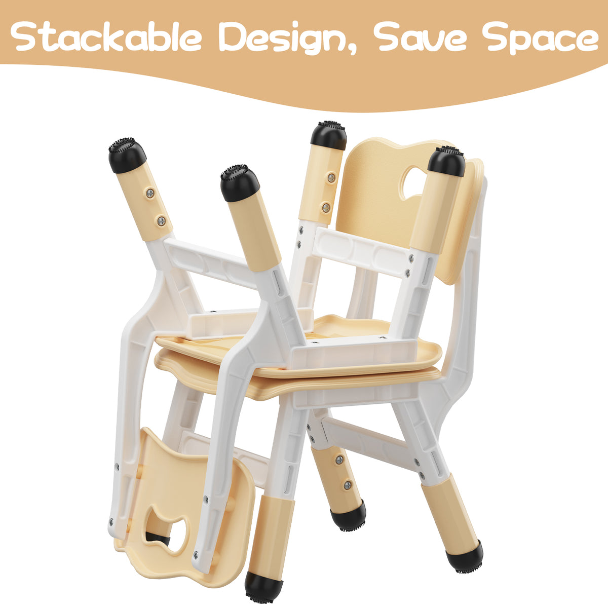 Garvee Plastic Toddler Chair Set of 2, 3 Level Adjustable Heights,  for Age 2-6