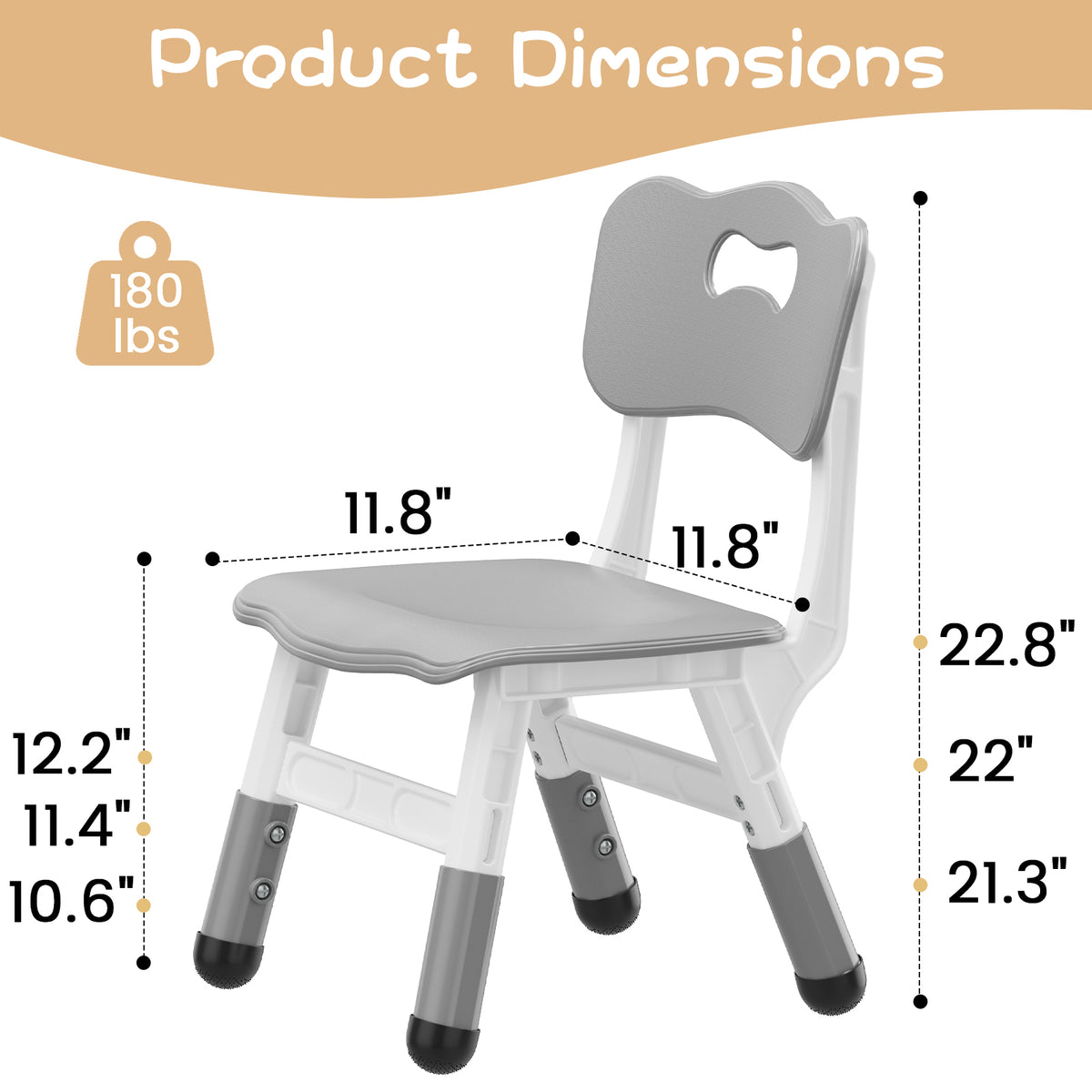 Garvee Plastic Toddler Chair Set of 2, 3 Level Adjustable Heights,  for Age 2-6