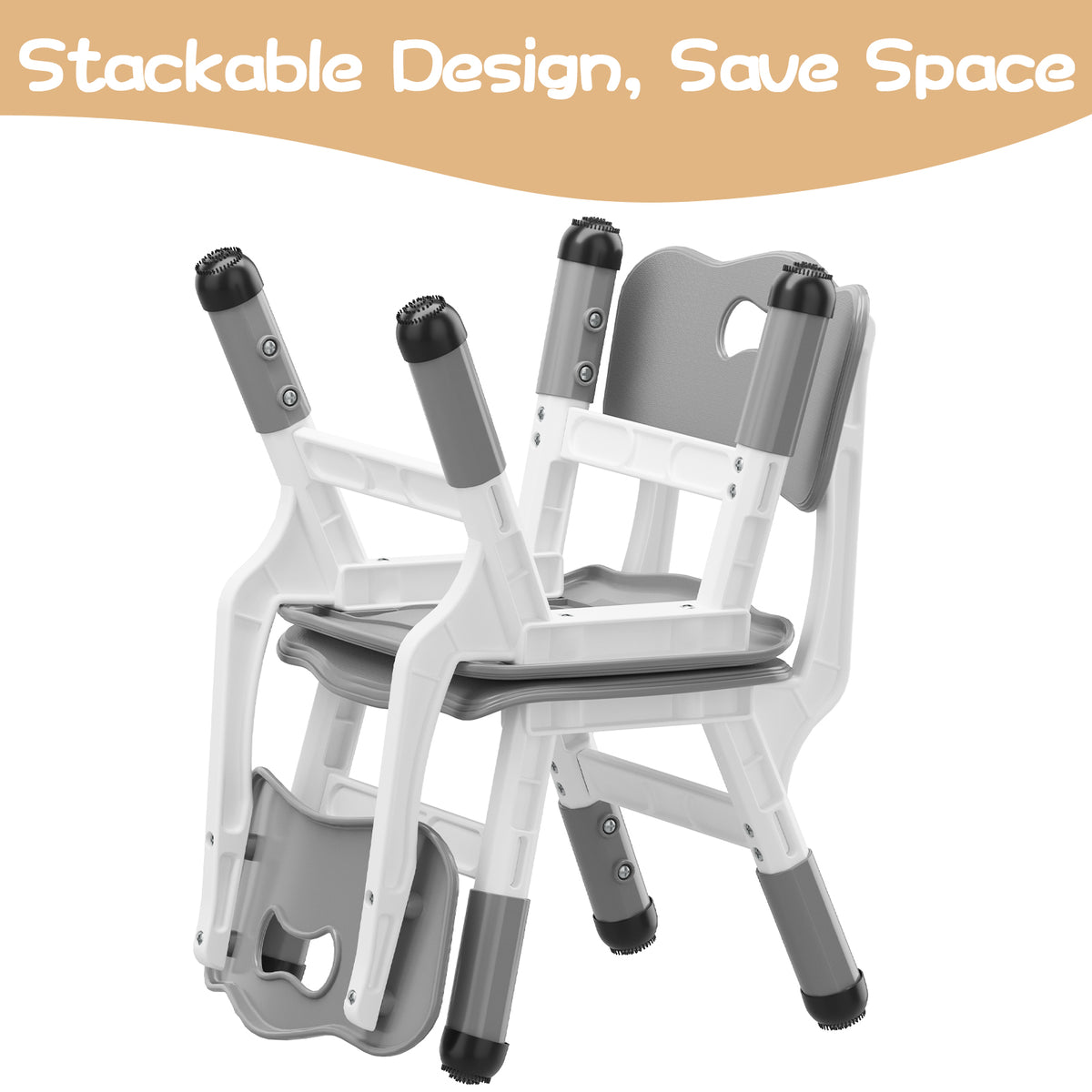 Garvee Plastic Toddler Chair Set of 2, 3 Level Adjustable Heights,  for Age 2-6
