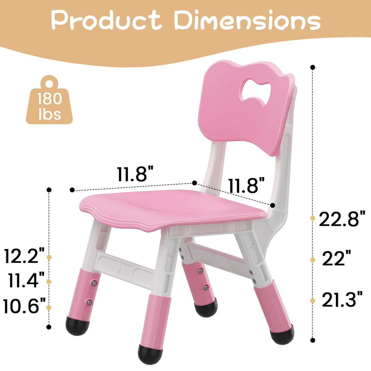 Garvee Plastic Toddler Chair Set of 2, 3 Level Adjustable Heights,  for Age 2-6
