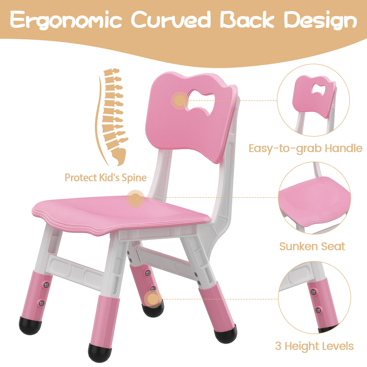 Garvee Plastic Toddler Chair Set of 2, 3 Level Adjustable Heights,  for Age 2-6