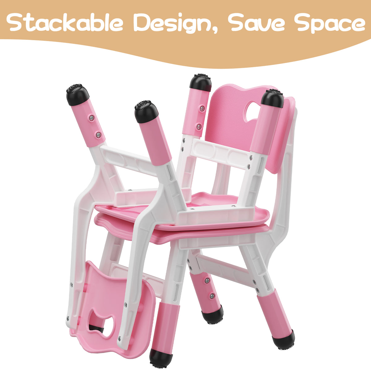 Garvee Plastic Toddler Chair Set of 2, 3 Level Adjustable Heights,  for Age 2-6