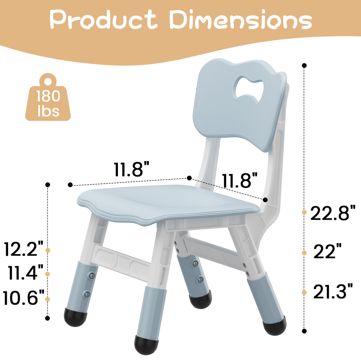 Garvee Plastic Toddler Chair Set of 2, 3 Level Adjustable Heights,  for Age 2-6