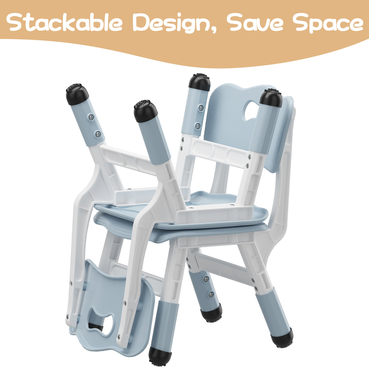 Garvee Plastic Toddler Chair Set of 2, 3 Level Adjustable Heights,  for Age 2-6