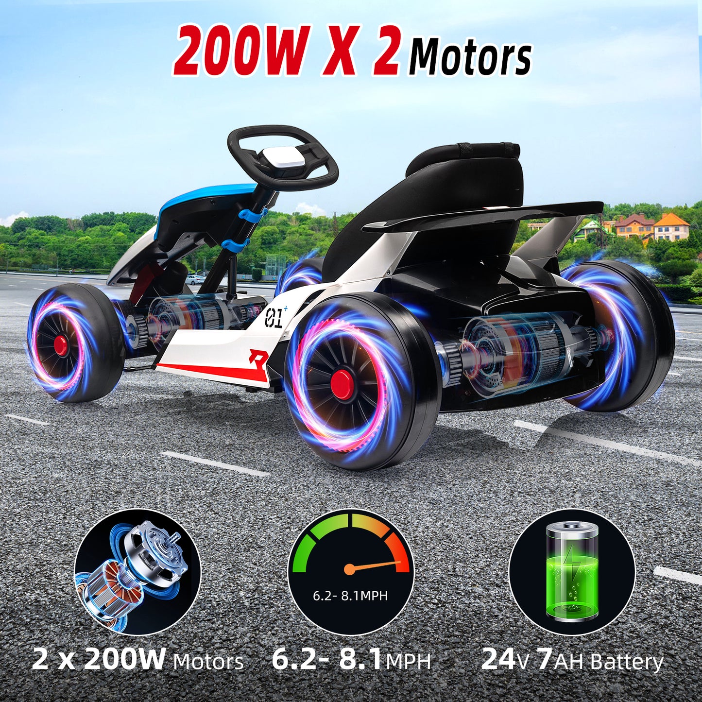 Garvee Kids Electric Drift Go-Kart, 24V 7AH Battery, 2*150W Motors, Outdoor Ride On Toy