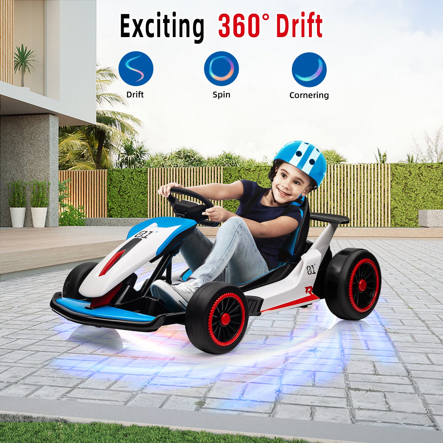 Garvee Kids Electric Drift Go-Kart, 24V 7AH Battery, 2*150W Motors, Outdoor Ride On Toy