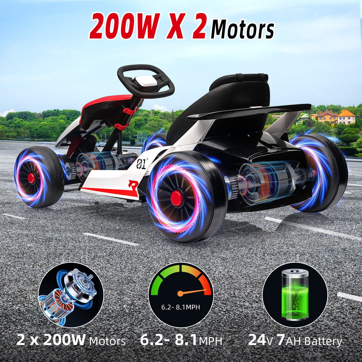 Garvee Kids Electric Drift Go-Kart, 24V 7AH Battery, 2*150W Motors, Outdoor Ride On Toy