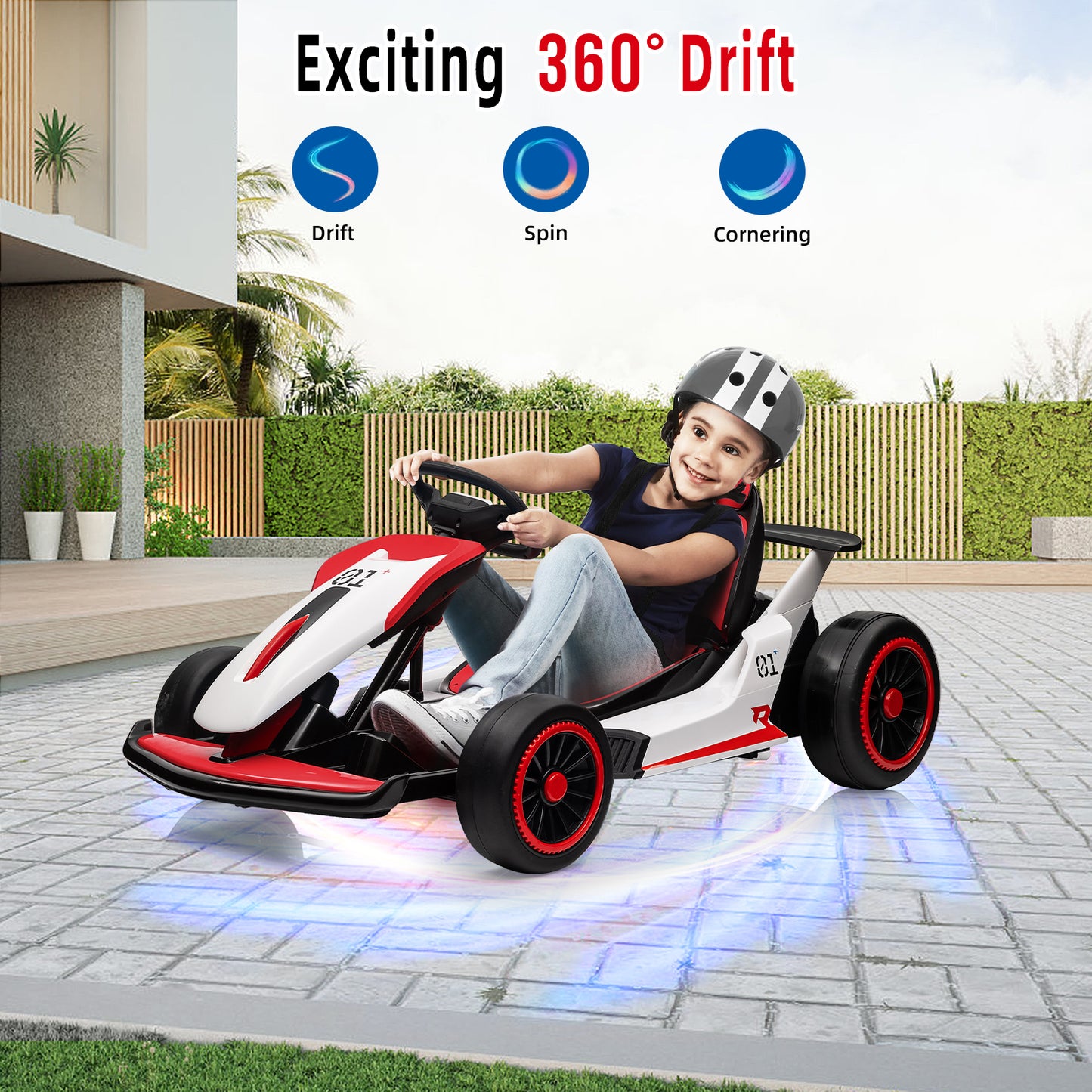 Garvee Kids Electric Drift Go-Kart, 24V 7AH Battery, 2*150W Motors, Outdoor Ride On Toy