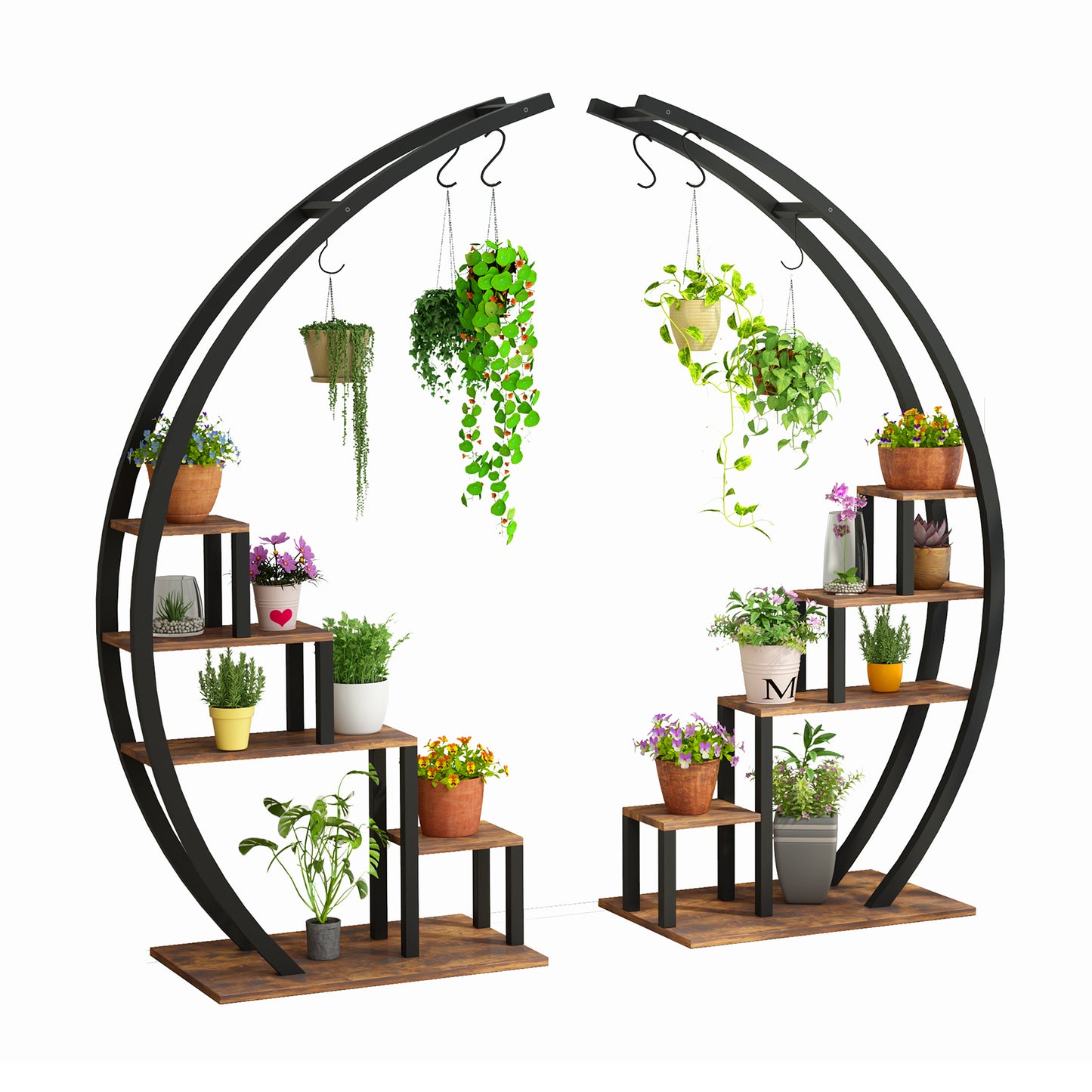 Garvee 5-Tier Wood Plant Stand, 23.6" x 15.7" x 56", Semicircle, 2 Count