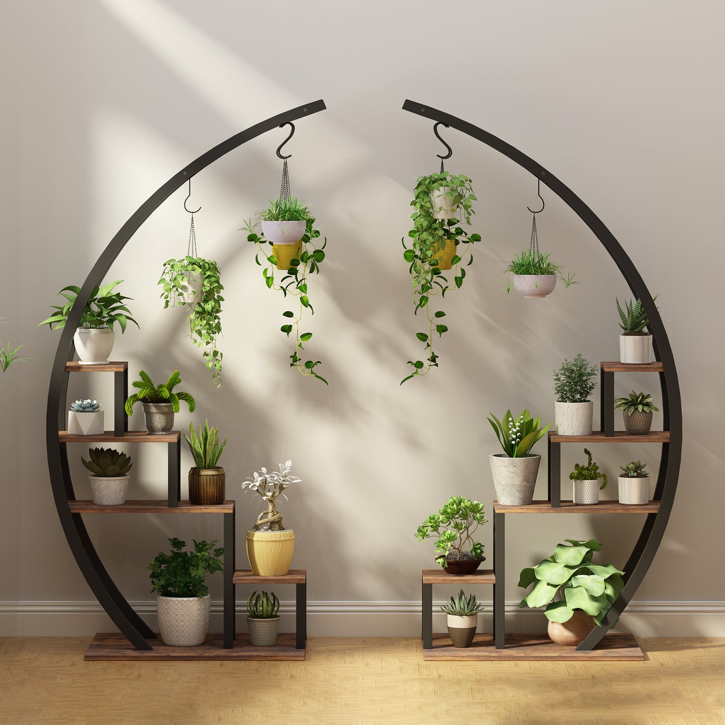 Garvee 5-Tier Wood Plant Stand, 23.6" x 15.7" x 56", Semicircle, 2 Count