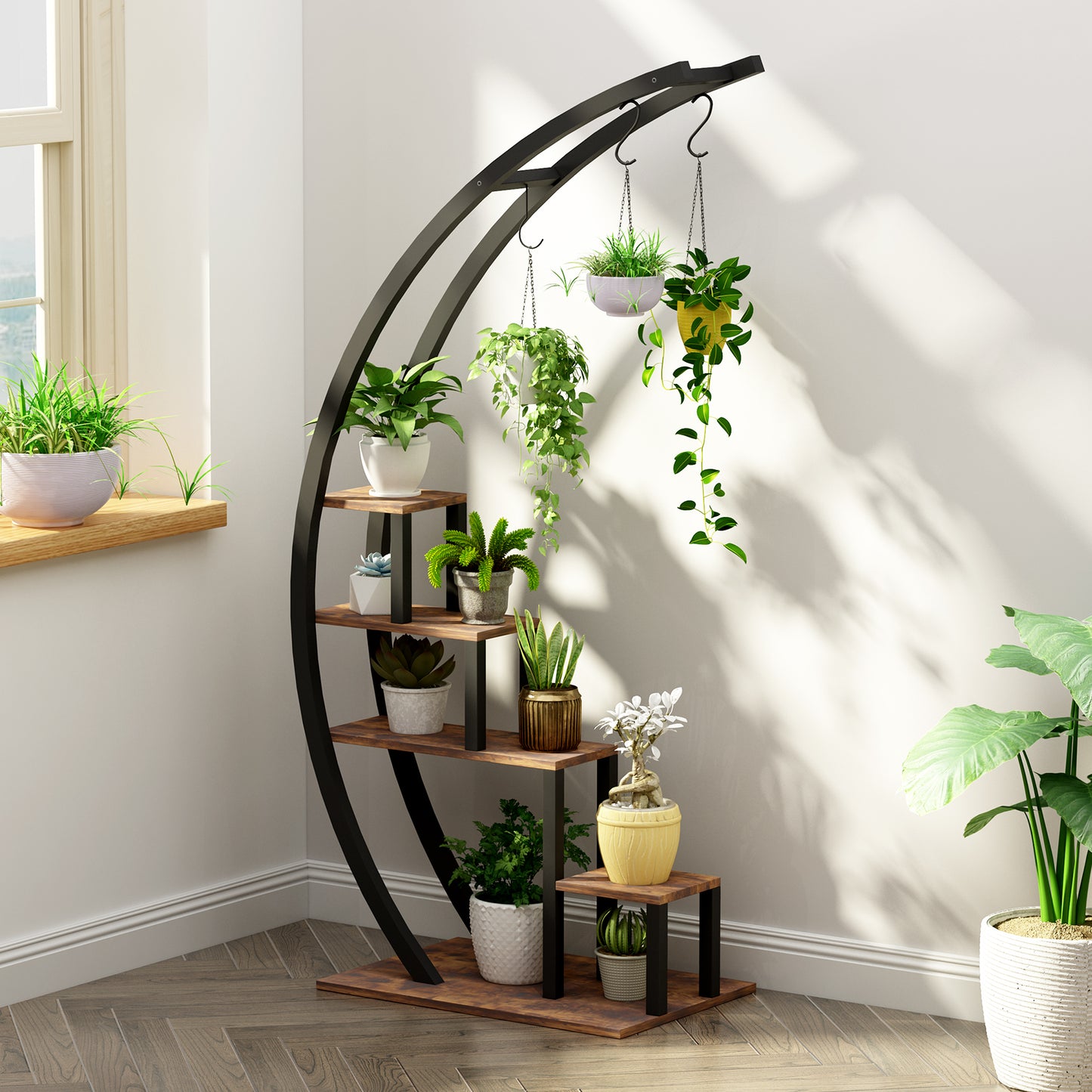 Garvee 5-Tier Wood Plant Stand, 23.6" x 15.7" x 56", Semicircle, 2 Count