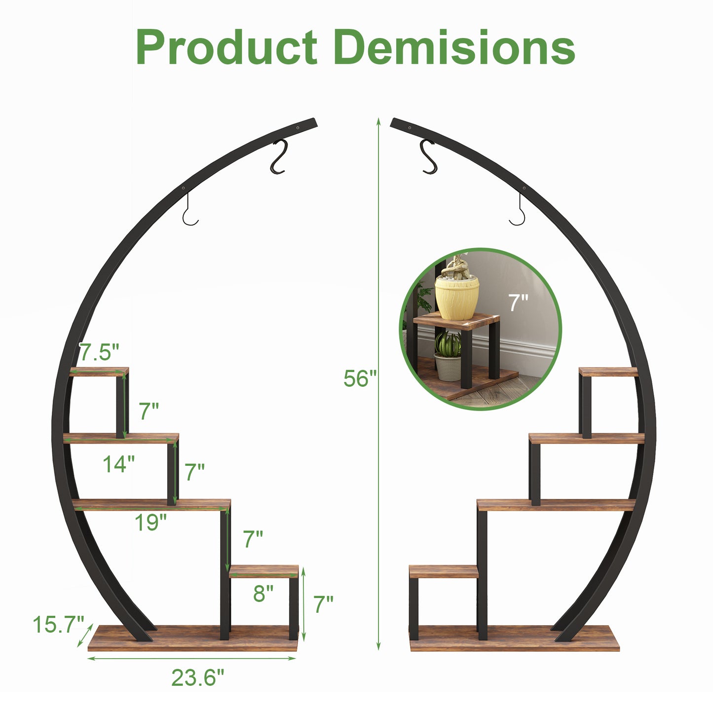 Garvee 5-Tier Wood Plant Stand, 23.6" x 15.7" x 56", Semicircle, 2 Count