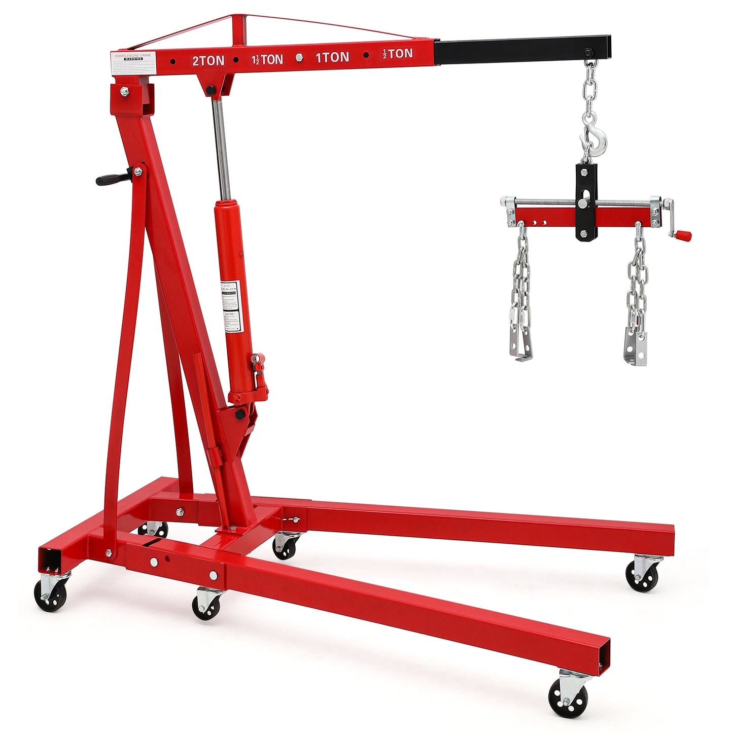 Garvee Steel Folding Hydraulic Engine Hoist, Heavy Duty with Lever, 2 Ton Max, 6 Wheels