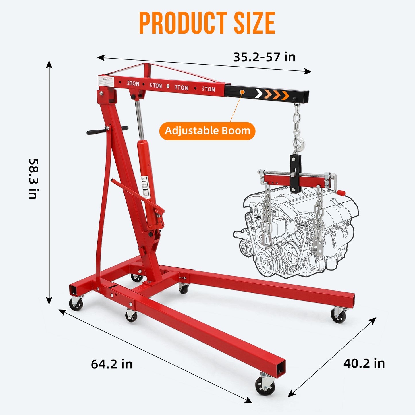 Garvee Steel Folding Hydraulic Engine Hoist, Heavy Duty with Lever, 2 Ton Max, 6 Wheels