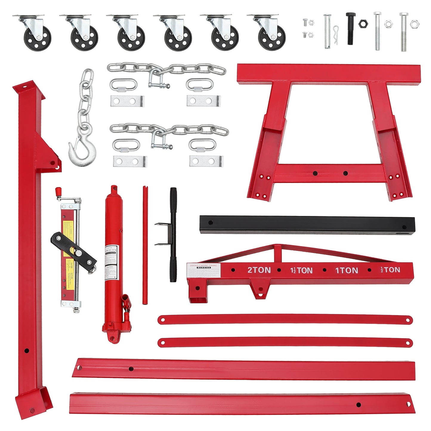 Garvee Steel Folding Hydraulic Engine Hoist, Heavy Duty with Lever, 2 Ton Max, 6 Wheels