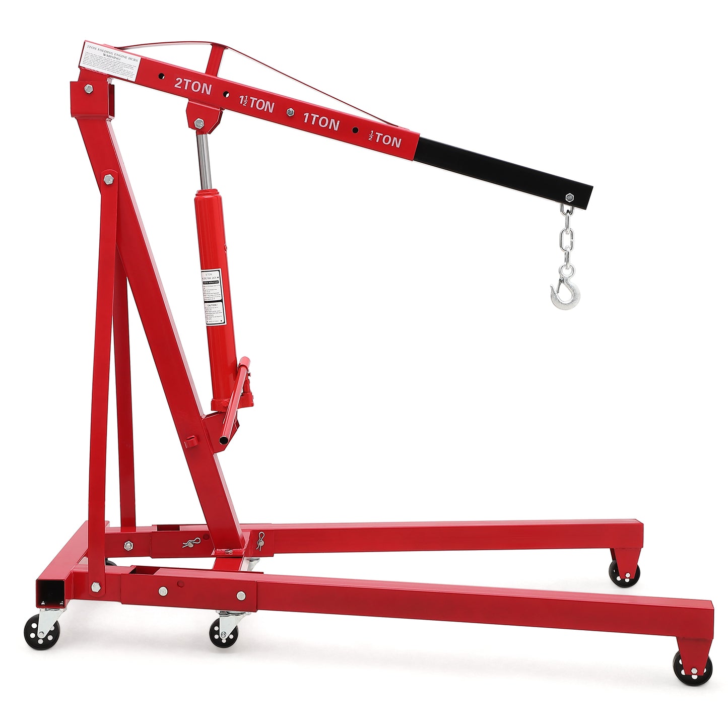 Riedhoff Hydraulic Engine Hoist, 2 Ton Max, Cherry Picker, 4400 lbs, Red