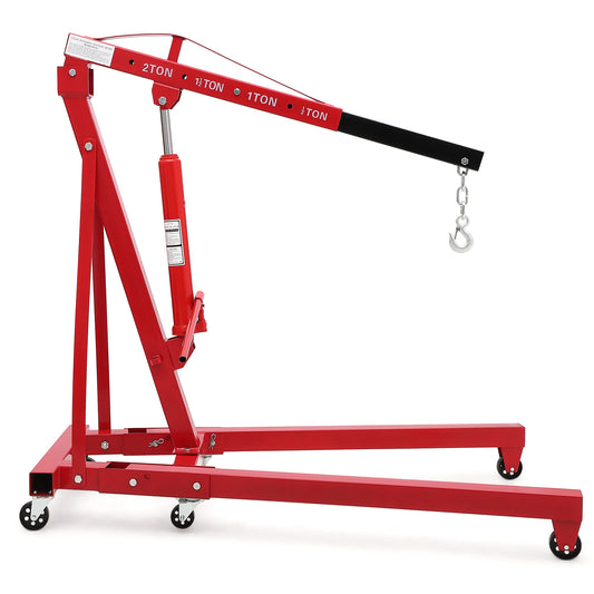 Riedhoff Hydraulic Engine Hoist, 2 Ton Max, Cherry Picker, 4400 lbs, Red