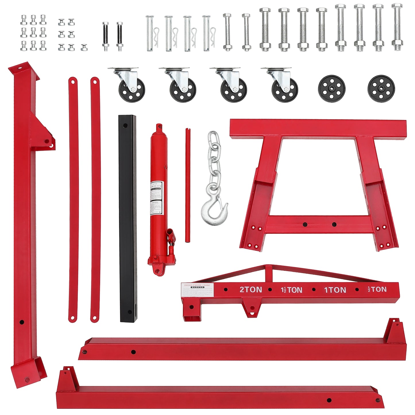 Riedhoff Hydraulic Engine Hoist, 2 Ton Max, Cherry Picker, 4400 lbs, Red