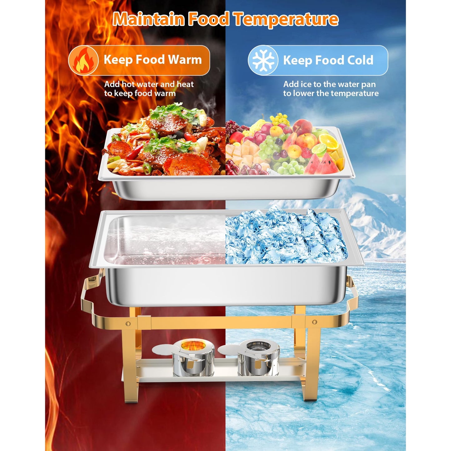 Garvee Electric Hot Pot 8 Qt Chafing Dishes with Buffet Lid Holder, Spoon and Tweezers