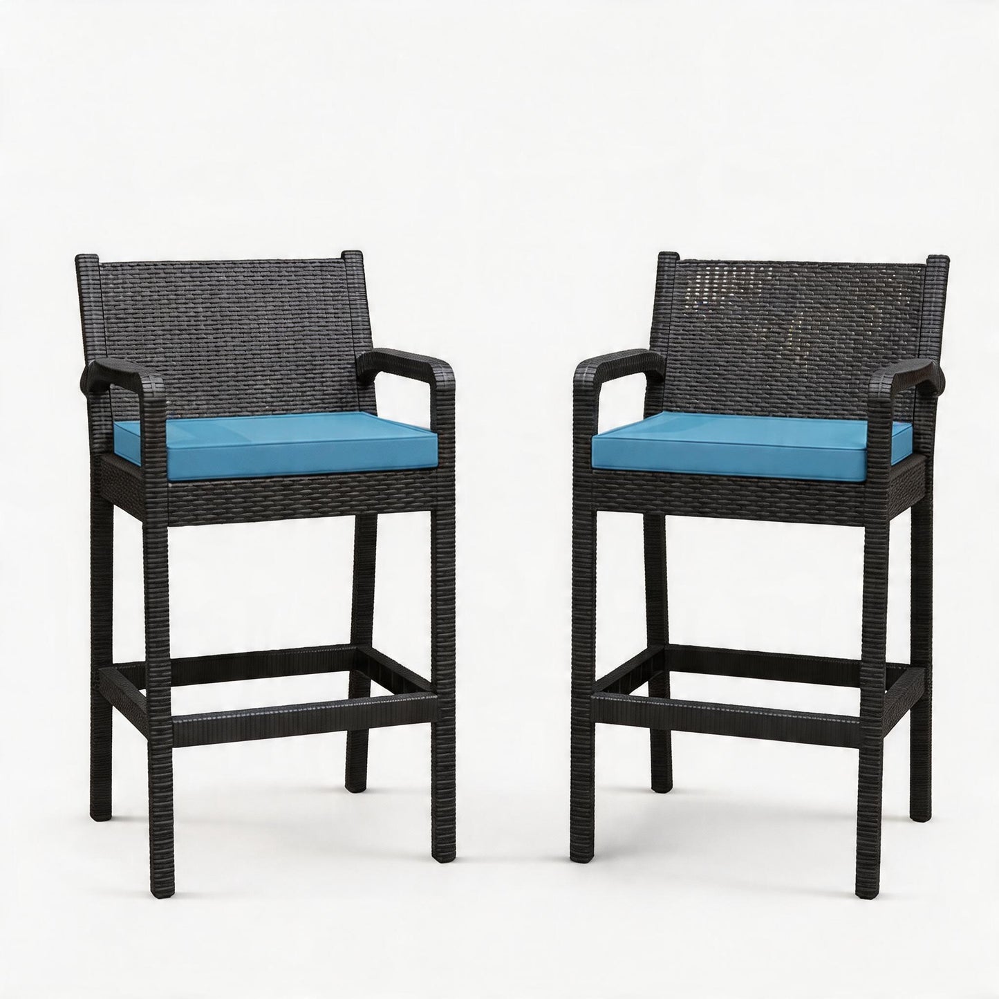 Garvee Patio Bar Stools Wicker Barstools, Set of 2, with Footrest & Armrest, 24.7 x 17.24 x 44.5"