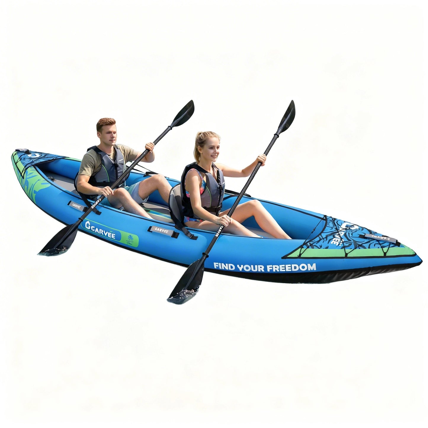 Garvee Inflatable Kayak Set for 2 Person, 144 x 39 x 16”, 450 lb Weight Capacity, Blue
