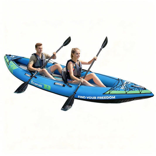 Garvee Inflatable Kayak Set for 2 Person, 144 x 39 x 16”, 450 lb Weight Capacity, Blue