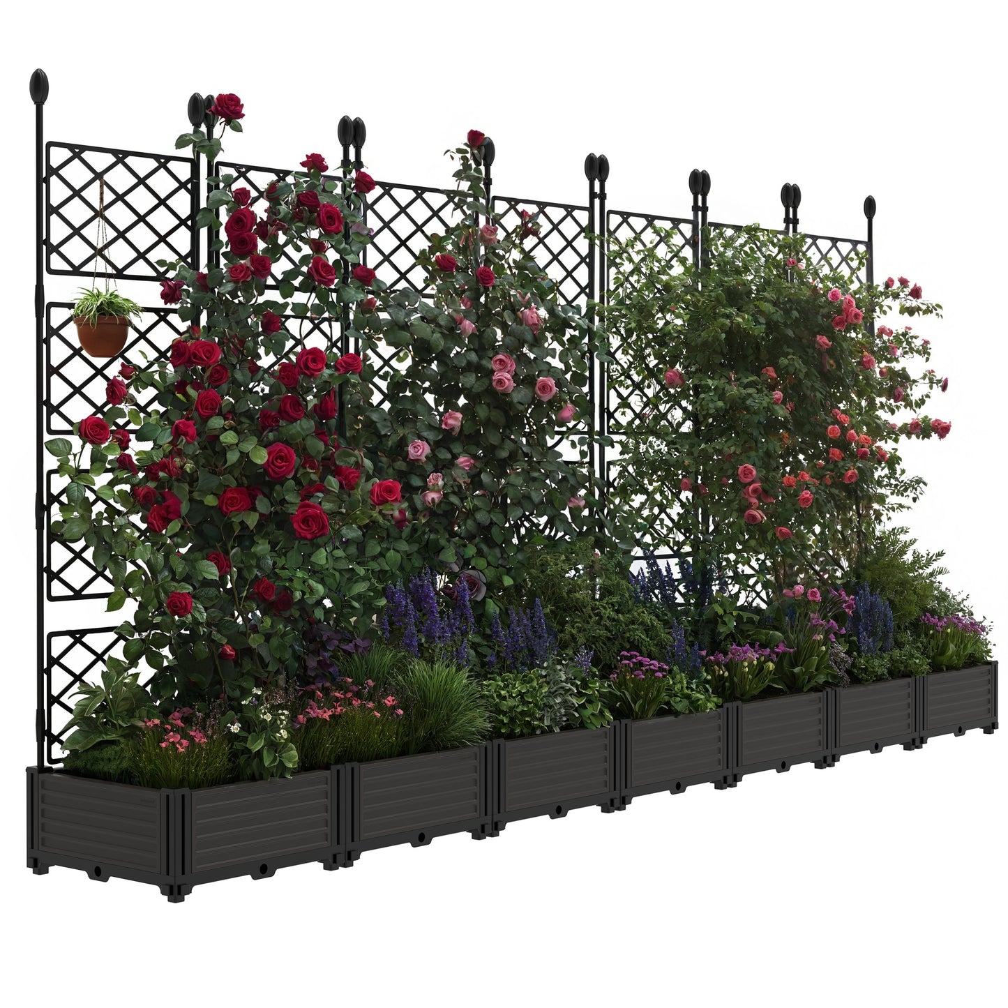 Garvee Garden Bed Box with Trellis, 115.74 x 16.2 x 62.99 inch, Black