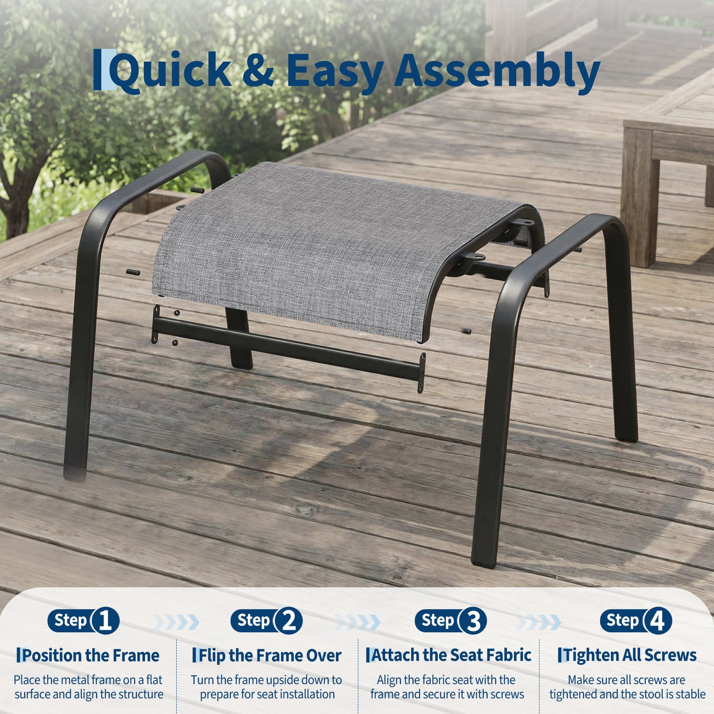 Garvee Stackable Outdoor Ottomans Set of 2,All-Weather Textilene Foot Stool with Metal Frame