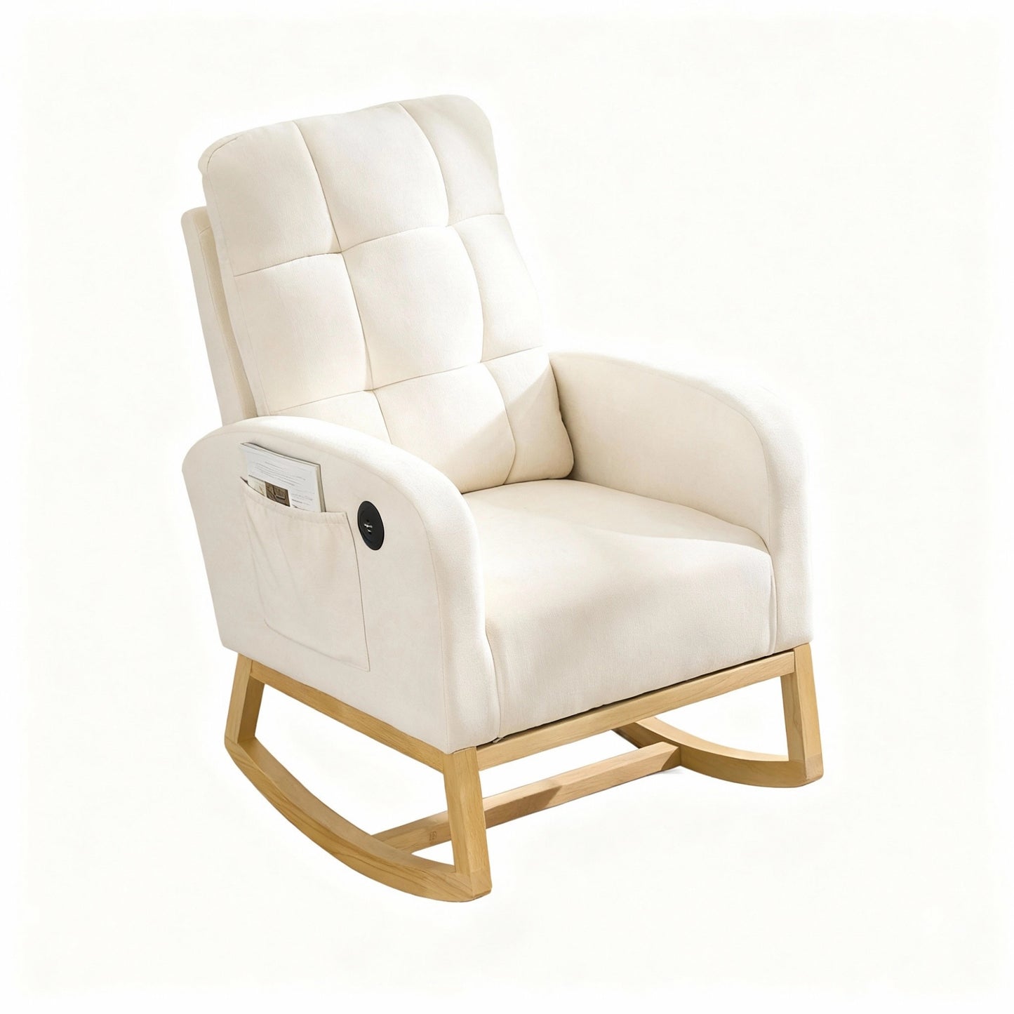 Garvee Nursery Rocking Chair 34.2 x 25.9 x 40.9", with Footrest, High Back, Beige