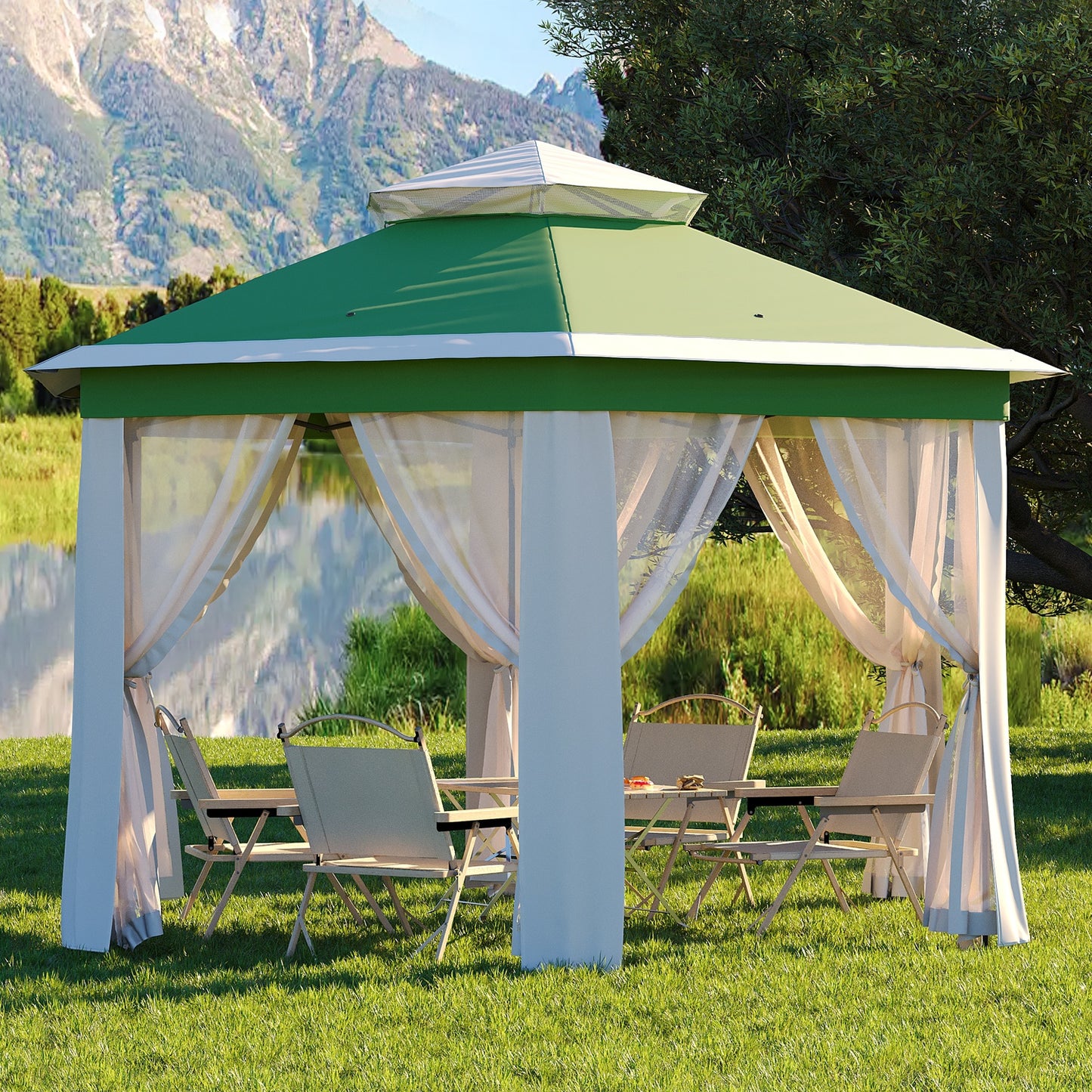 Garvee 13x13 ft Pop Up Gazebo, Hexagonal Instant Tent with Mosquito Netting, Green