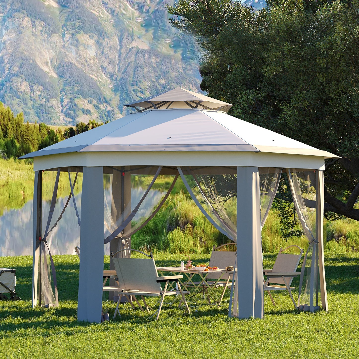 Garvee 79.5" Pop up Gazebo, Adjustable Height with Mosquito Net, Double-Layer