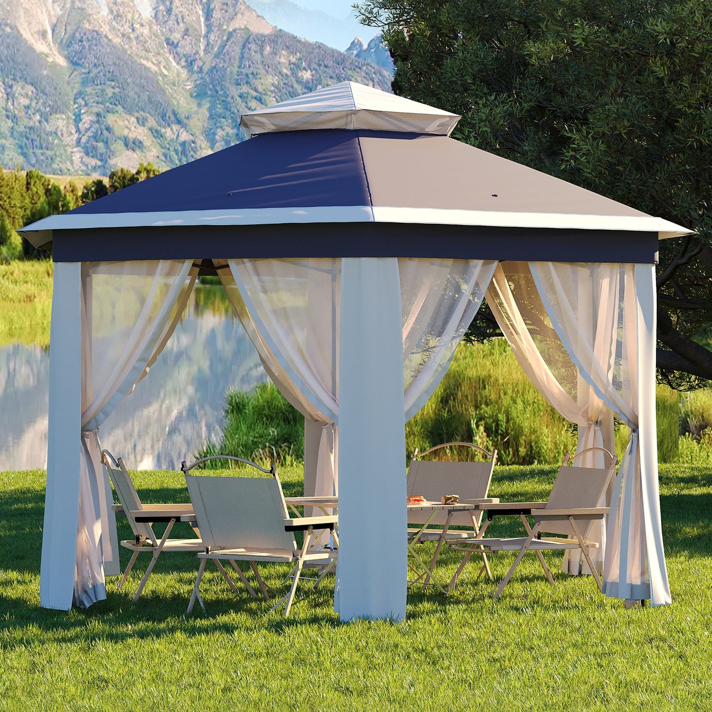 Garvee 79.5" Pop up Gazebo, Adjustable Height with Mosquito Net, Double-Layer