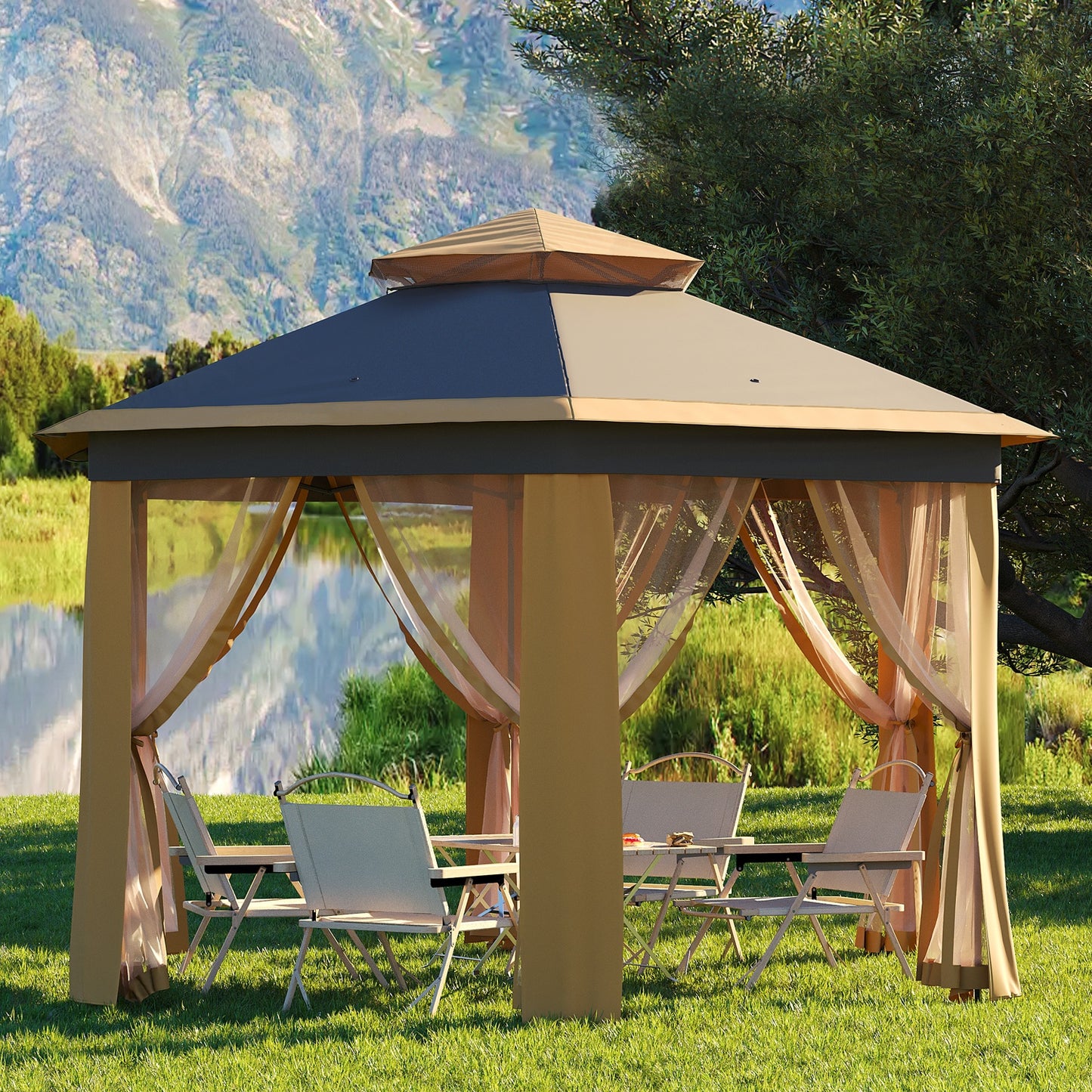 Garvee 79.5" Pop up Gazebo, Adjustable Height with Mosquito Net, Double-Layer