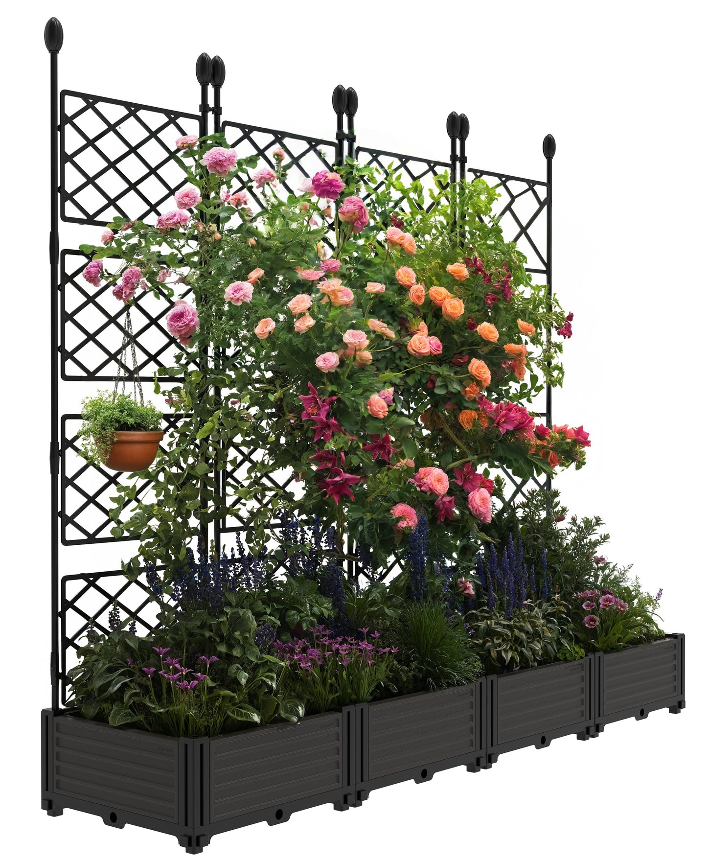 Riedhoff Planter Boxes Set with Trellises, 4 Planter Boxes & 4 Trellises, 65 x 16.2 x 62.99 inch