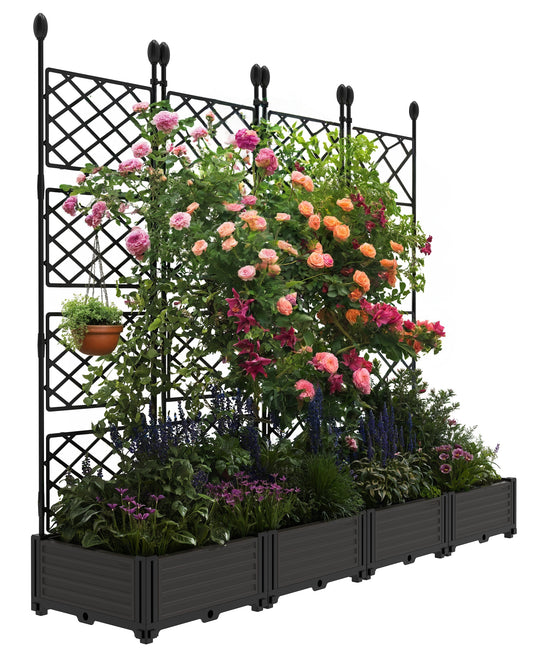Riedhoff Planter Boxes Set with Trellises, 4 Planter Boxes & 4 Trellises, 65 x 16.2 x 62.99 inch
