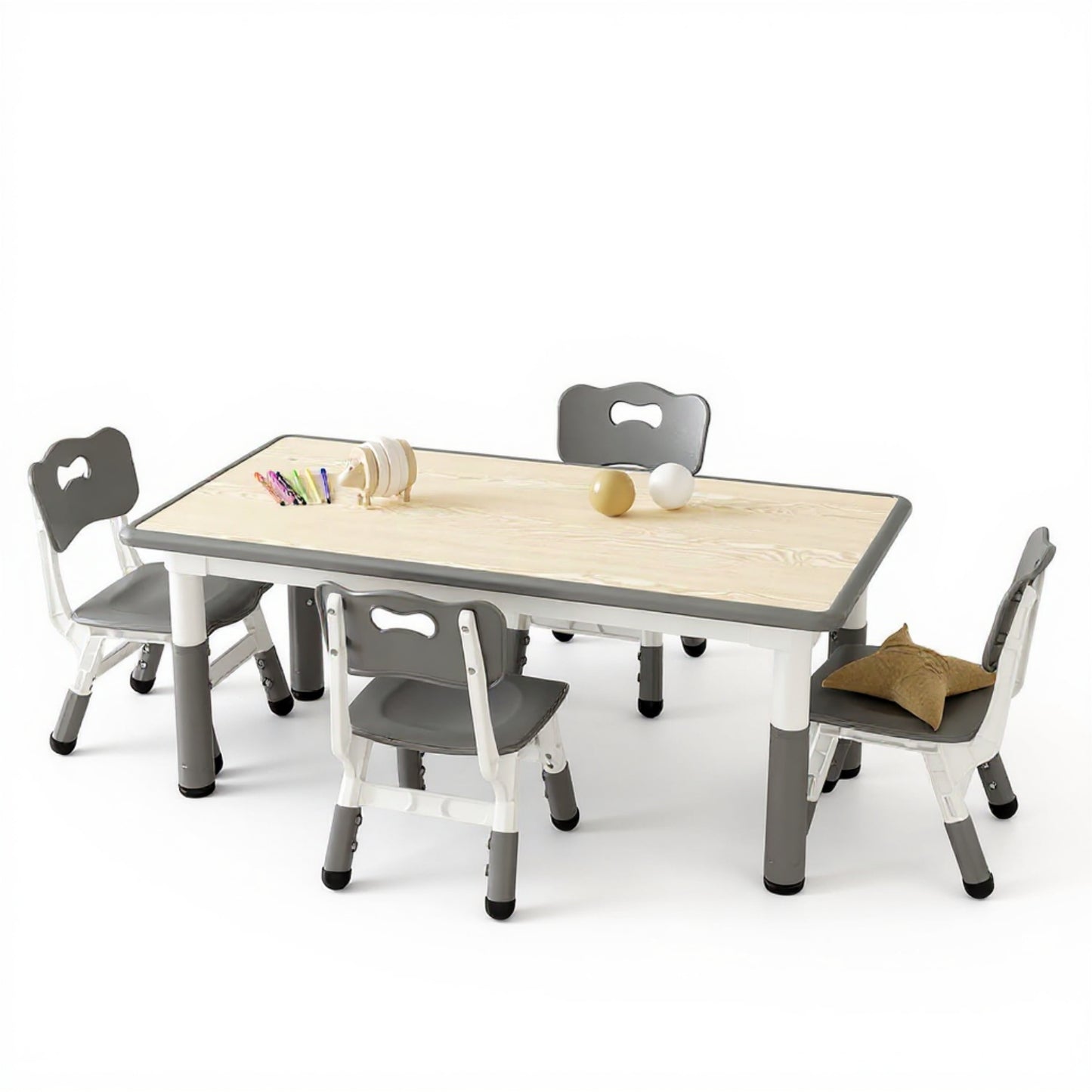 Garvee Kids Rectangular Activity Table and Chair Set 5-Piece, Adjustable Height , Gray