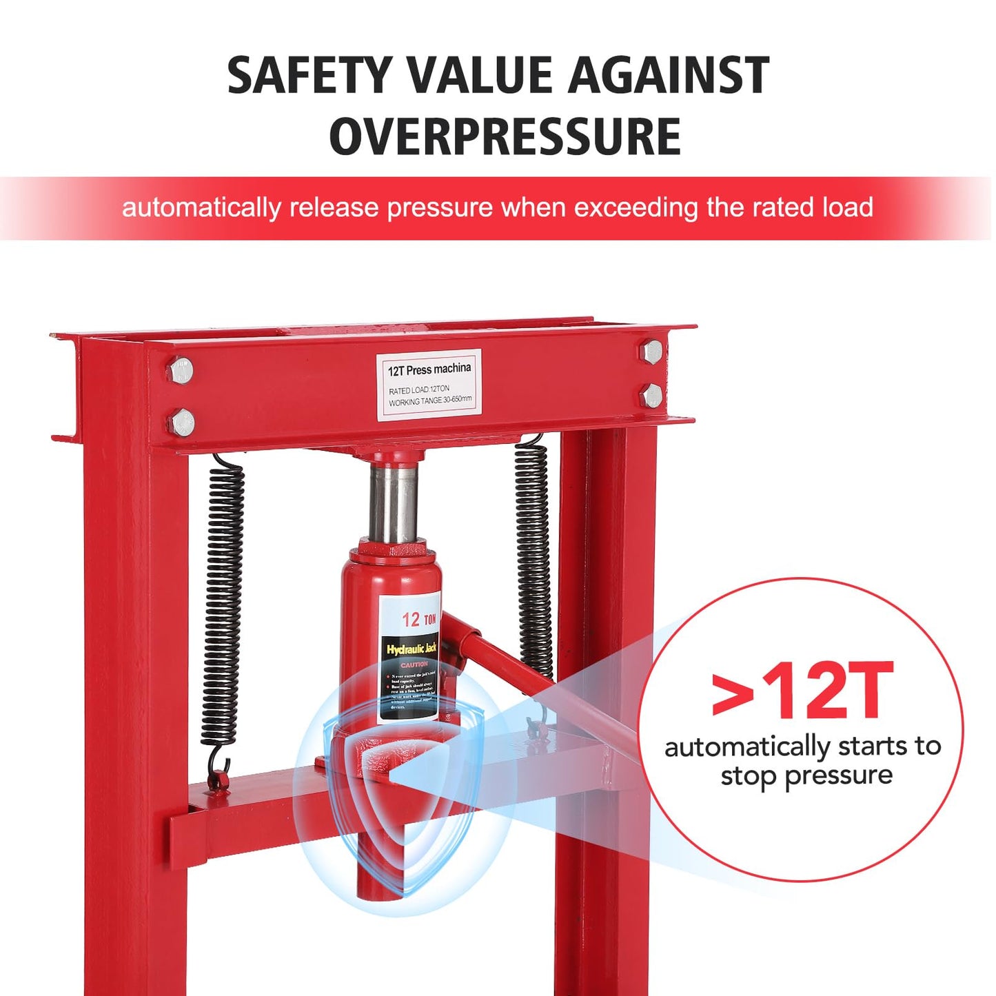 Goldensoil Hydraulic 12 Ton H-Frame Garage Floor Adjustable Shop Press with Plates for Car Repair,Red