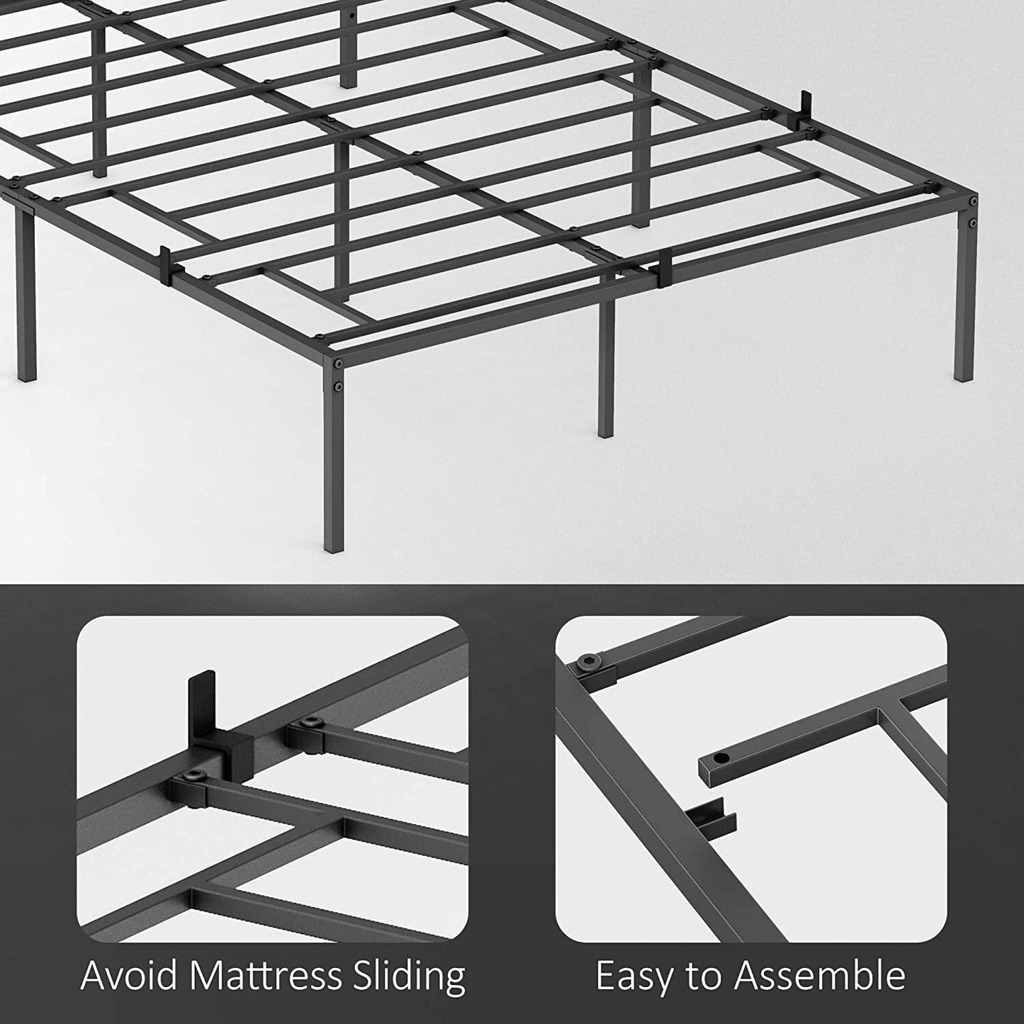 Garvee 13.8 inch Standard Bed Frames, Queen Size, 60.3 x 80 x 13.8", Black