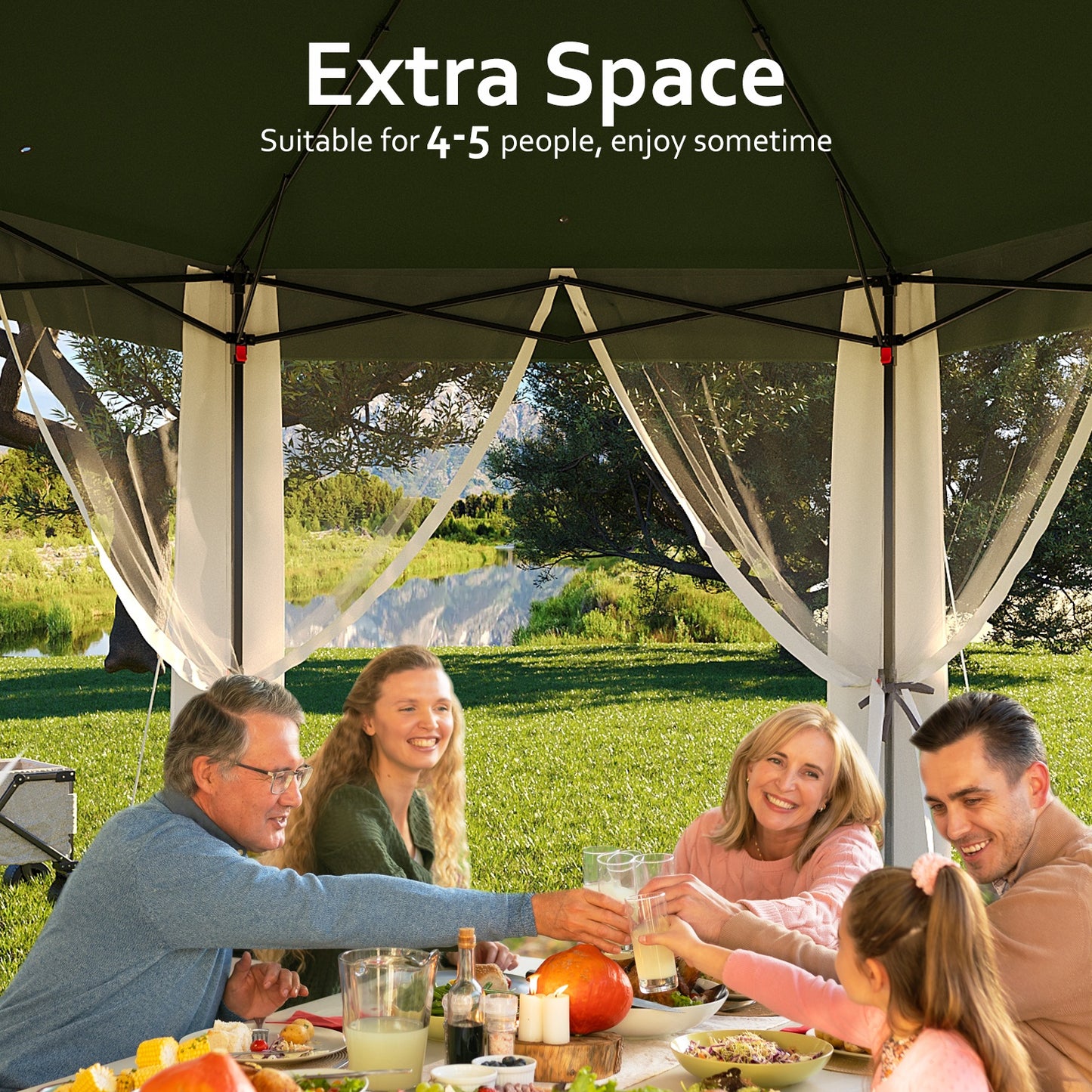 Garvee 13x13 ft Pop Up Gazebo, Hexagonal Instant Tent with Mosquito Netting, Green
