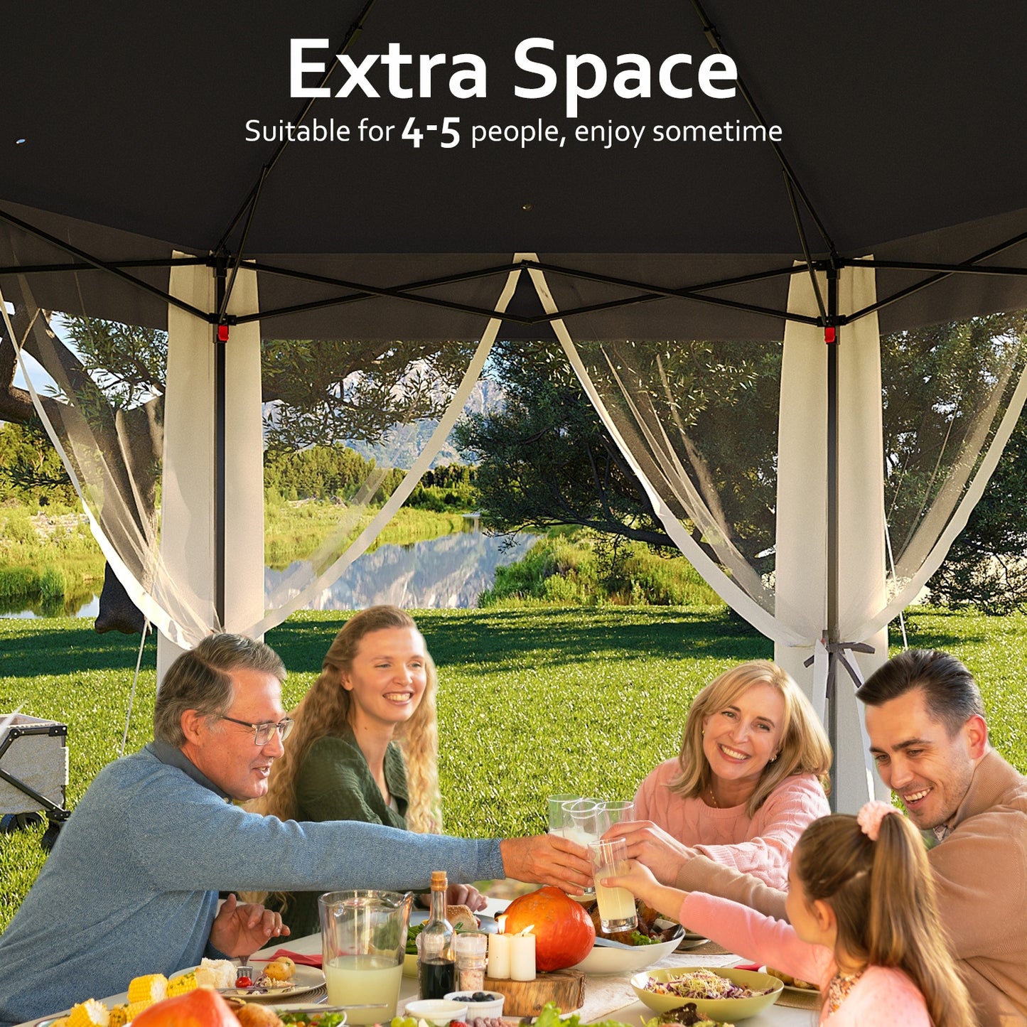 Garvee 79.5" Pop up Gazebo, Adjustable Height with Mosquito Net, Double-Layer